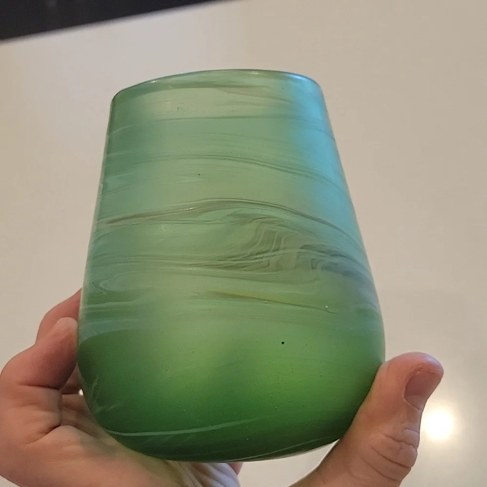 Handblown Phoenician Green Swirl  Candle  Holder